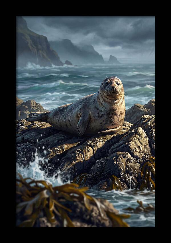 Basking Harbor Seal On Rocky Shore