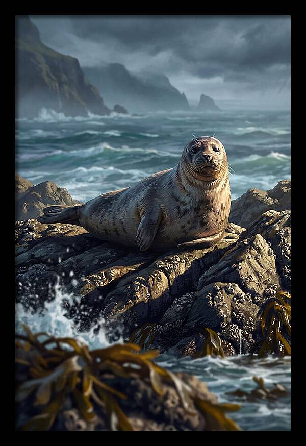 Basking Harbor Seal On Rocky Shore