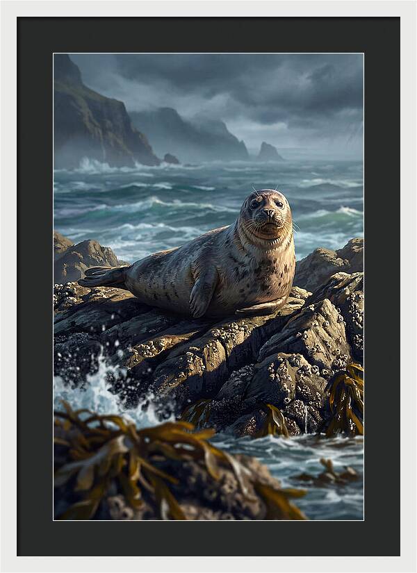 Basking Harbor Seal On Rocky Shore