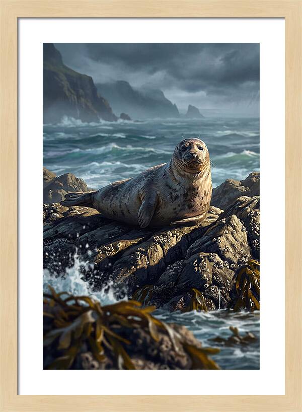 Basking Harbor Seal On Rocky Shore