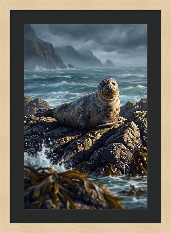 Basking Harbor Seal On Rocky Shore