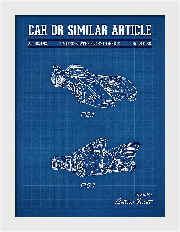 Batmobile 1989 Blueprint Patent Usd311882s