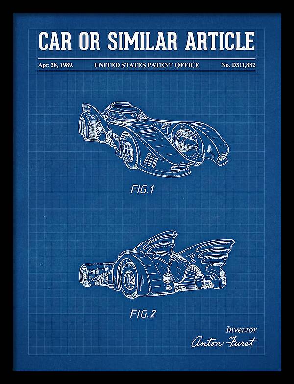 Batmobile 1989 Blueprint Patent Usd311882s