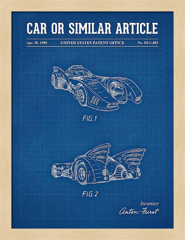 Batmobile 1989 Blueprint Patent Usd311882s