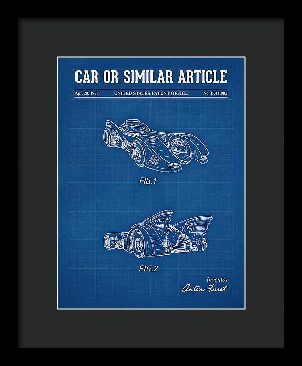 Batmobile 1989 Blueprint Patent Usd311882s