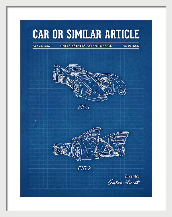 Batmobile 1989 Blueprint Patent Usd311882s