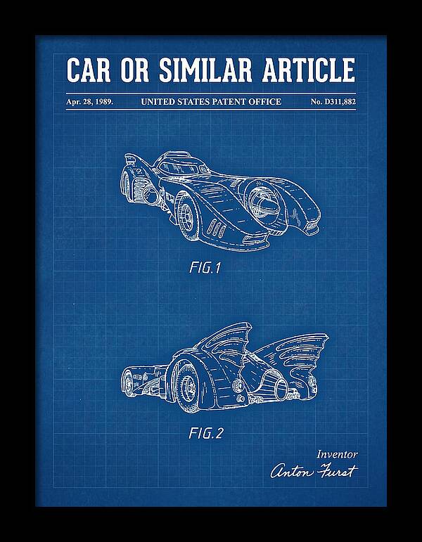 Batmobile 1989 Blueprint Patent Usd311882s