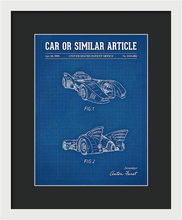 Batmobile 1989 Blueprint Patent Usd311882s
