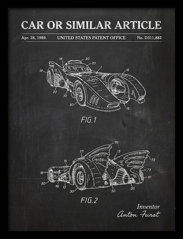 Batmobile 1989 Chalkboard Patent Usd311882s