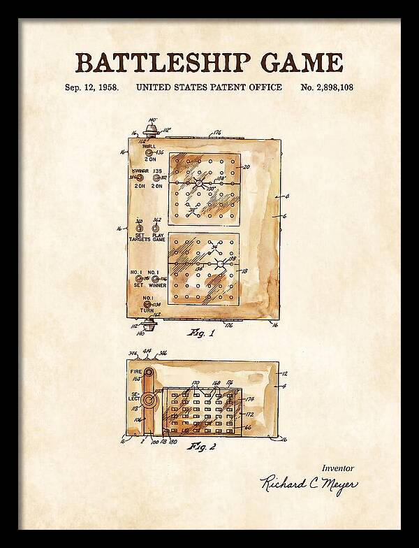 Battleship Game Watercolor Patent Us2898108a
