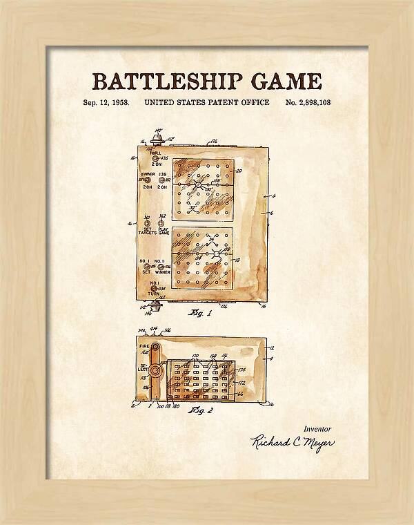Battleship Game Watercolor Patent Us2898108a