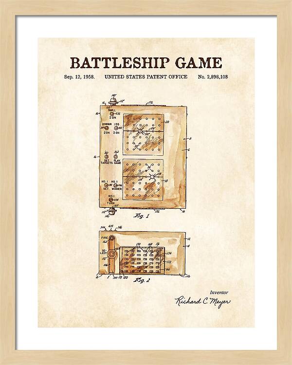 Battleship Game Watercolor Patent Us2898108a