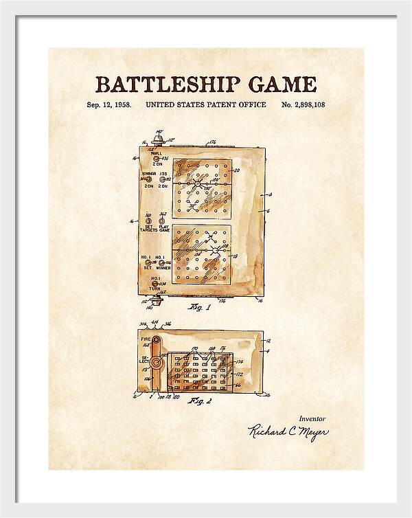 Battleship Game Watercolor Patent Us2898108a