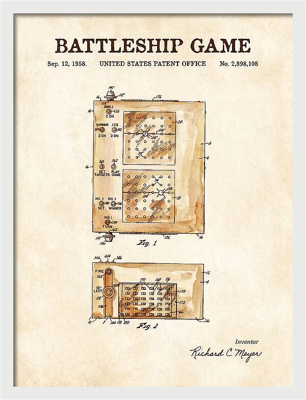 Battleship Game Watercolor Patent Us2898108a