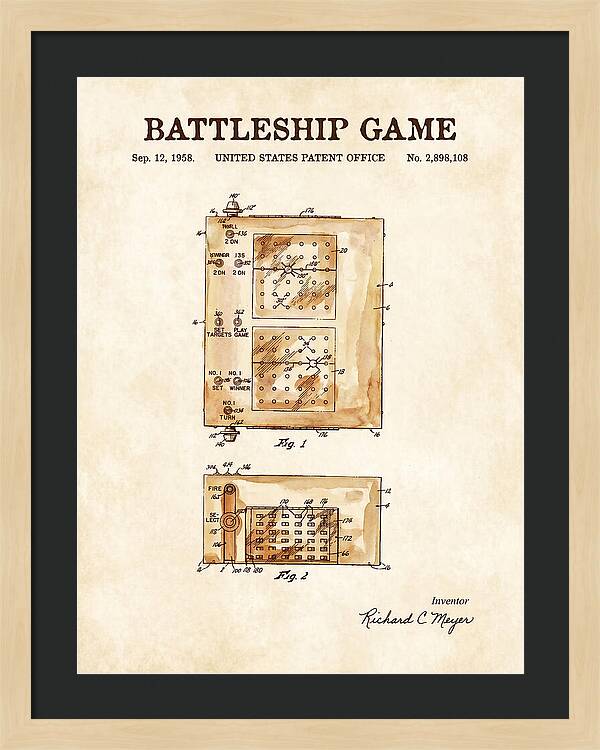 Battleship Game Watercolor Patent Us2898108a