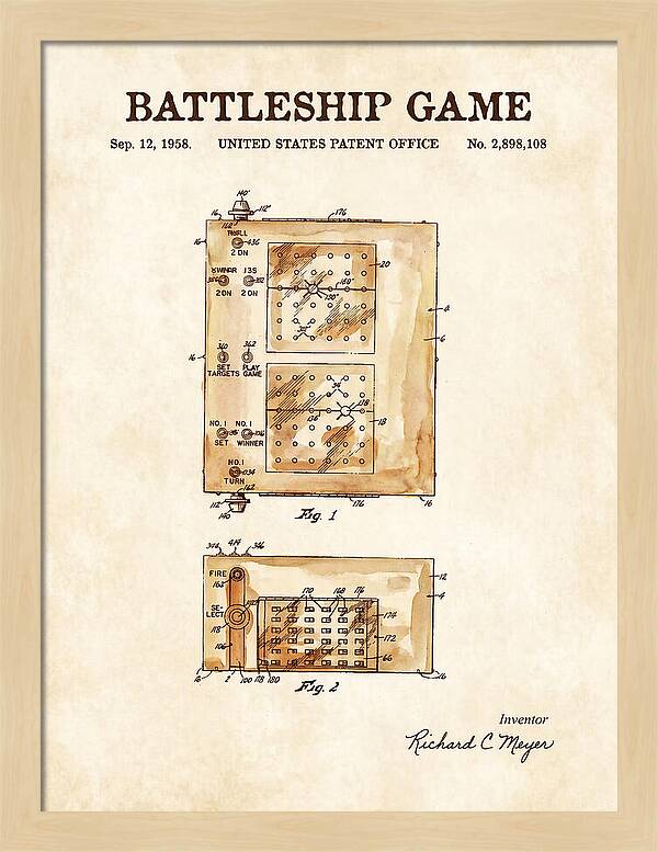 Battleship Game Watercolor Patent Us2898108a