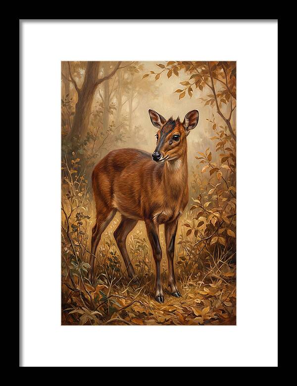 Bay Duiker In Autumn Forest