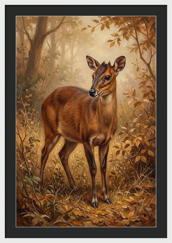 Bay Duiker In Autumn Forest