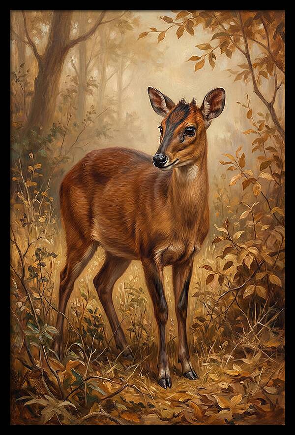 Bay Duiker In Autumn Forest