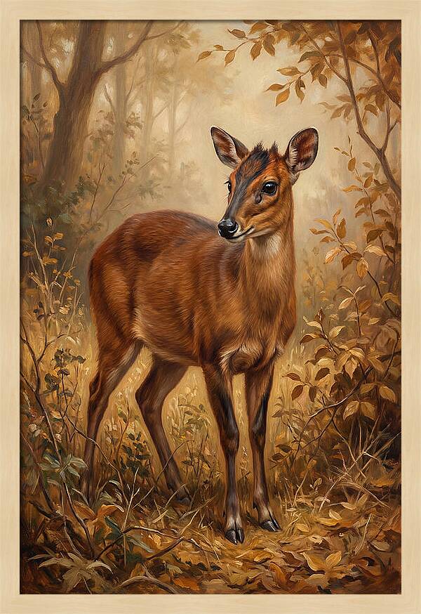 Bay Duiker In Autumn Forest