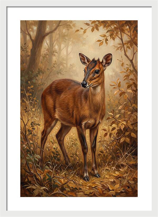 Bay Duiker In Autumn Forest