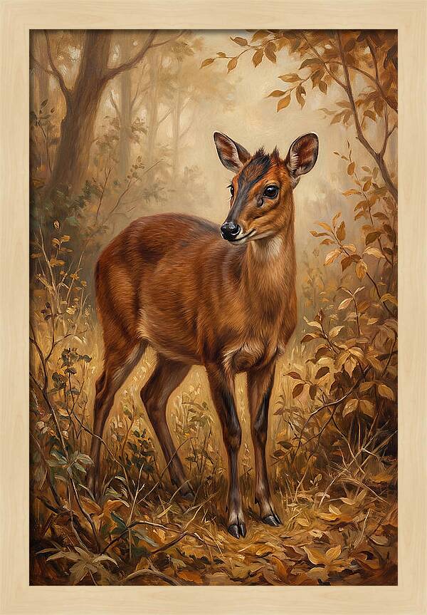 Bay Duiker In Autumn Forest