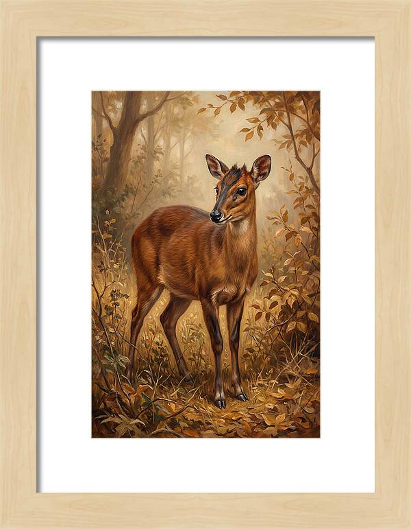 Bay Duiker In Autumn Forest