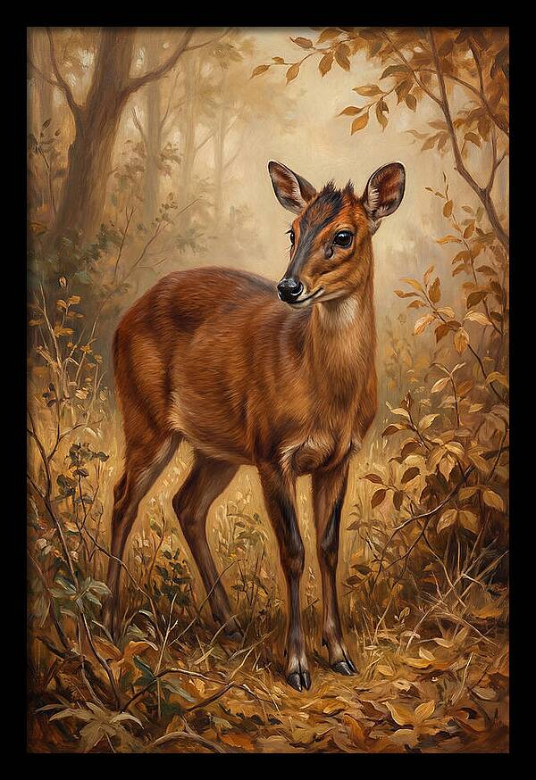 Bay Duiker In Autumn Forest