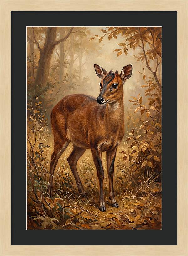 Bay Duiker In Autumn Forest