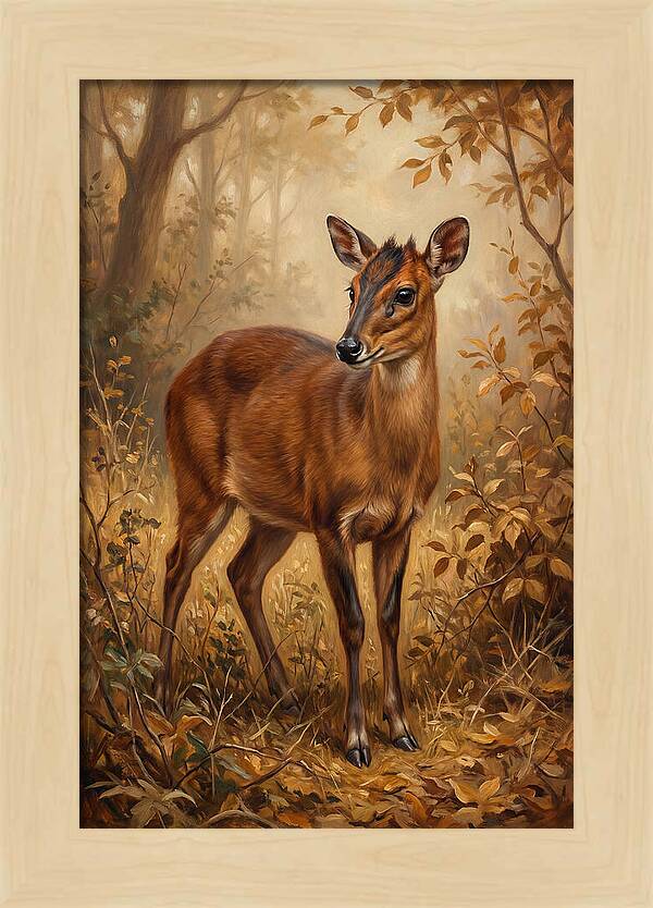Bay Duiker In Autumn Forest