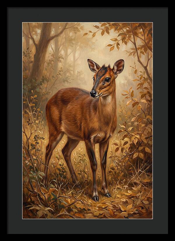 Bay Duiker In Autumn Forest