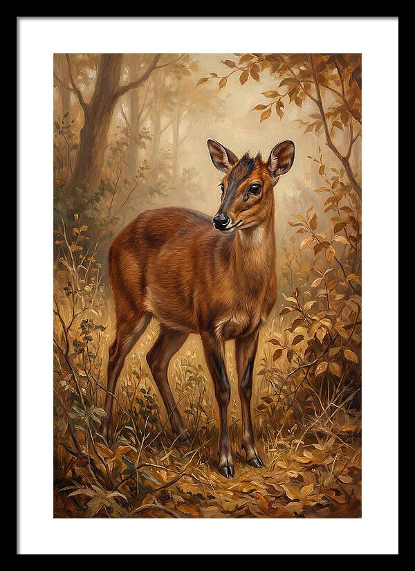 Bay Duiker In Autumn Forest