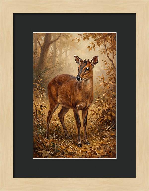 Bay Duiker In Autumn Forest