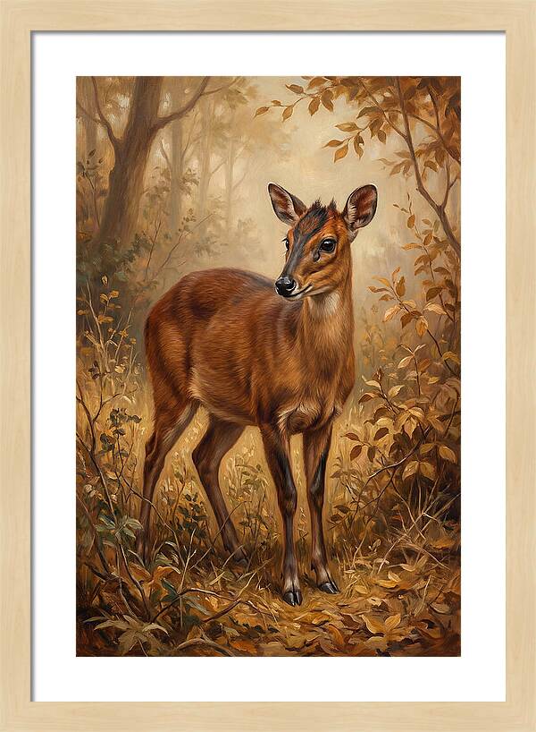 Bay Duiker In Autumn Forest