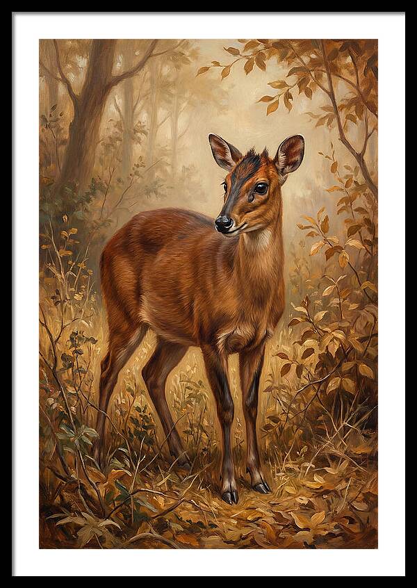 Bay Duiker In Autumn Forest