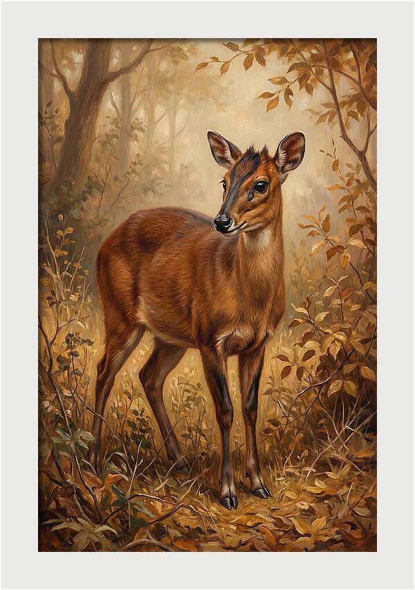 Bay Duiker In Autumn Forest