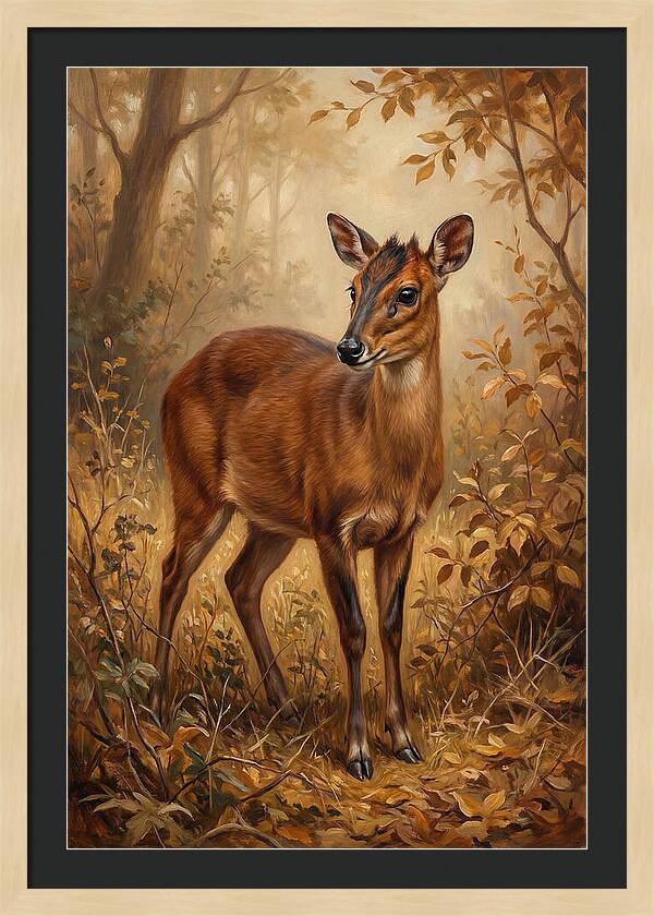 Bay Duiker In Autumn Forest