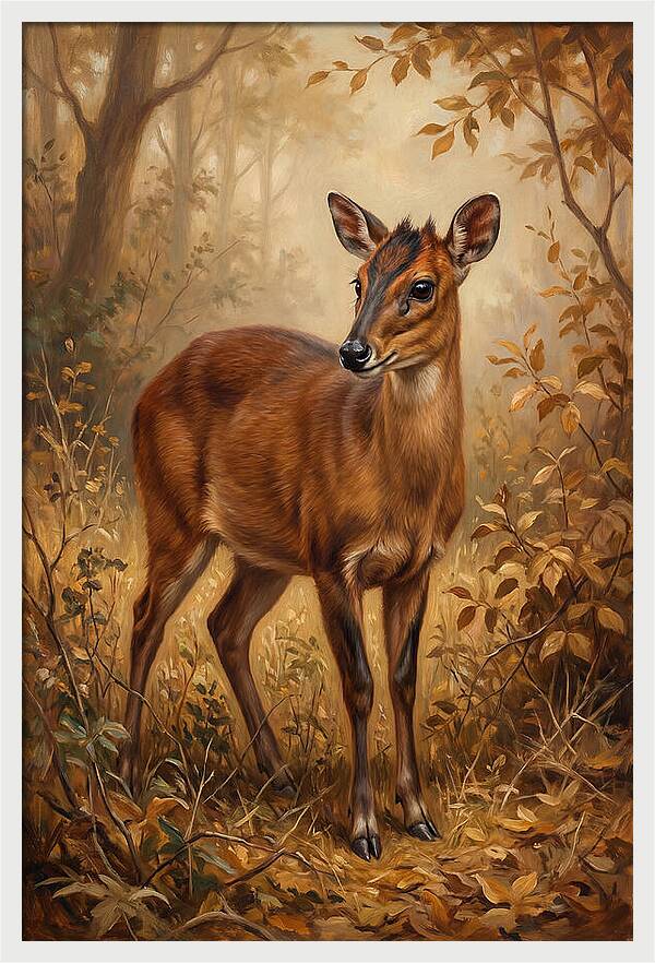 Bay Duiker In Autumn Forest