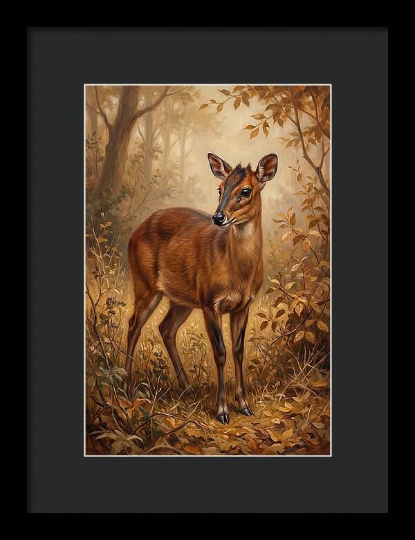 Bay Duiker In Autumn Forest