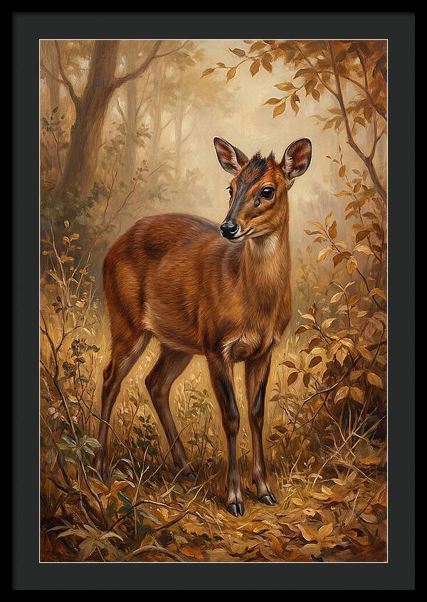 Bay Duiker In Autumn Forest