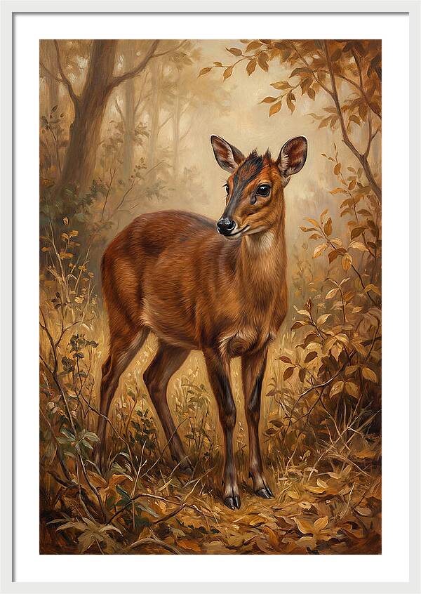 Bay Duiker In Autumn Forest