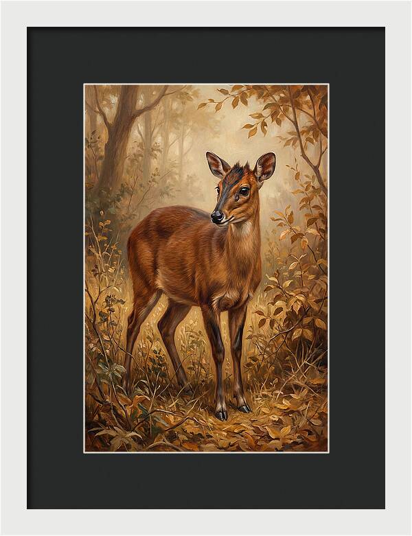 Bay Duiker In Autumn Forest