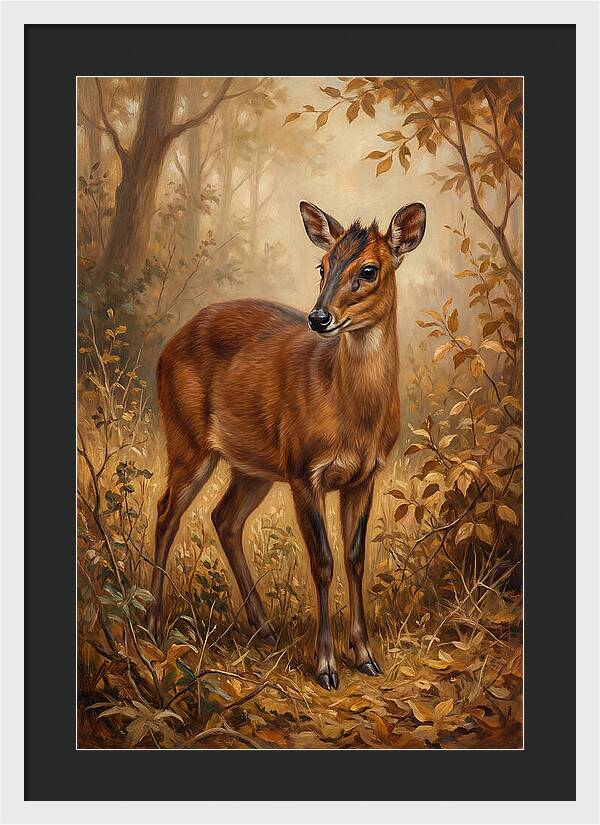 Bay Duiker In Autumn Forest