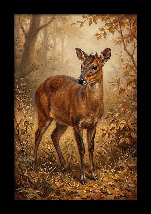 Bay Duiker In Autumn Forest