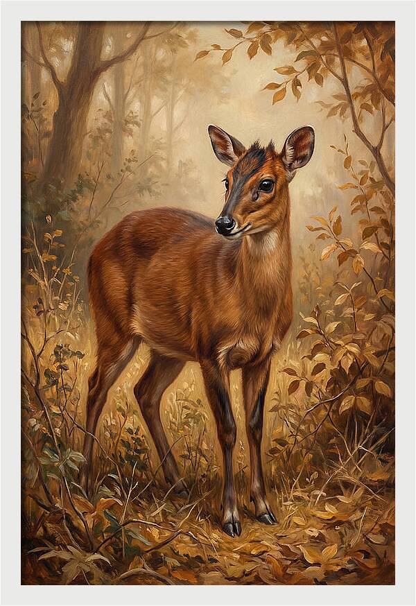 Bay Duiker In Autumn Forest