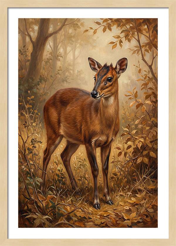Bay Duiker In Autumn Forest