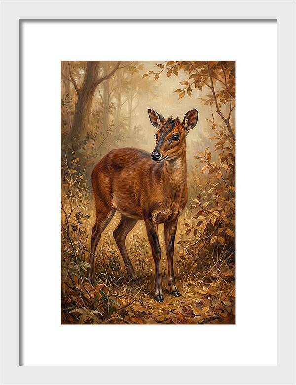 Bay Duiker In Autumn Forest