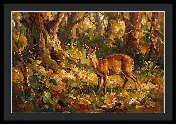 Bay Duiker In Sunlit Forest