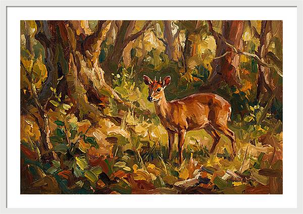 Bay Duiker In Sunlit Forest