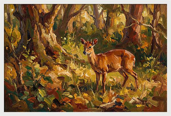 Bay Duiker In Sunlit Forest